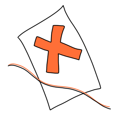 Иллюстрация - лист бумаги с большим крестом и нить